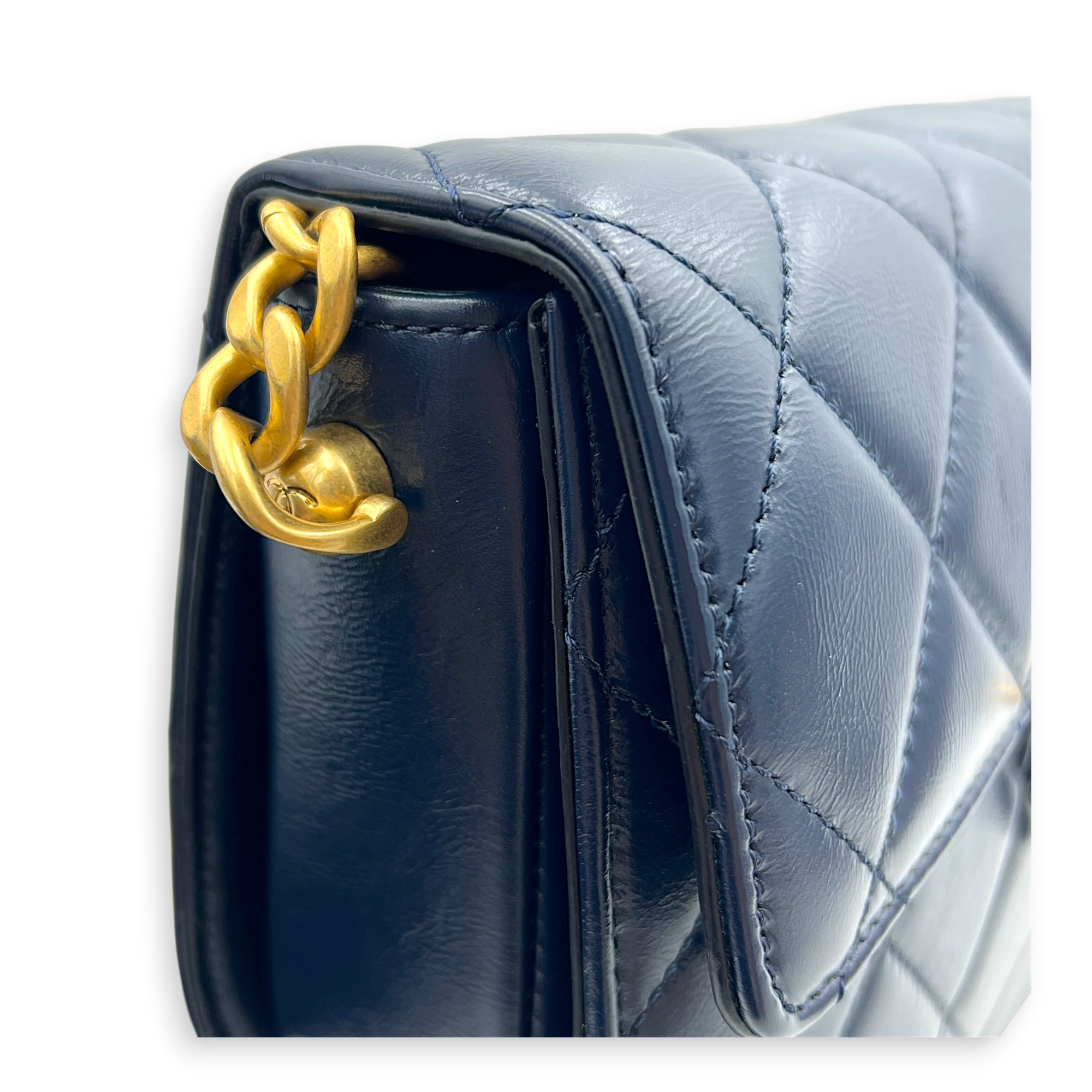CC Quilted Moon Crossbody Bag Blue in Calfskin, Gold hardware