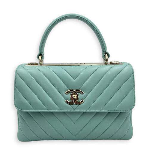 Trendy CC Blue Top Handle Bag in Lambskin, Silver hardware