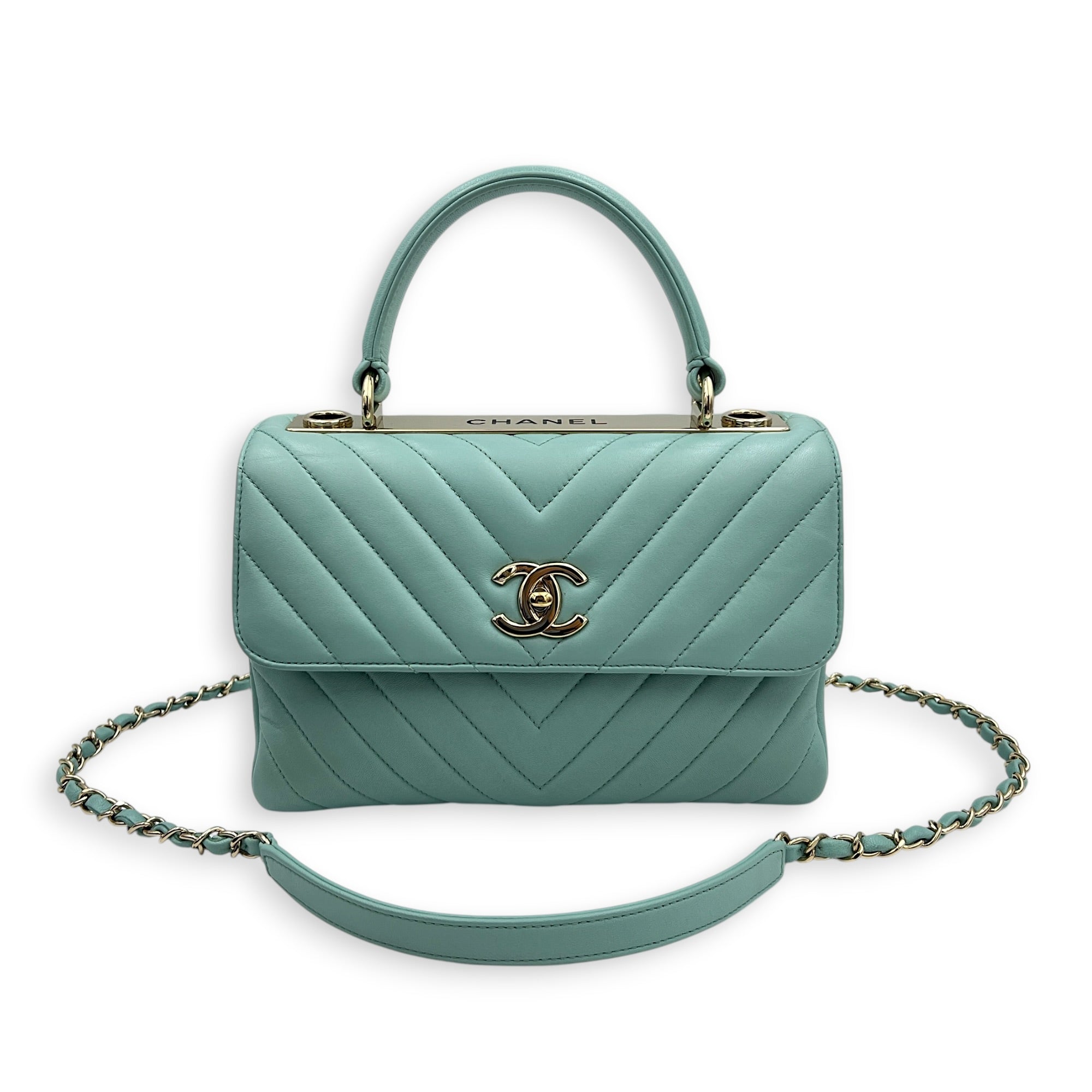 Trendy CC Blue Top Handle Bag in Lambskin, Silver hardware