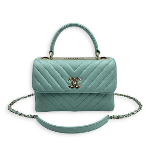 Trendy CC Blue Top Handle Bag in Lambskin, Silver hardware