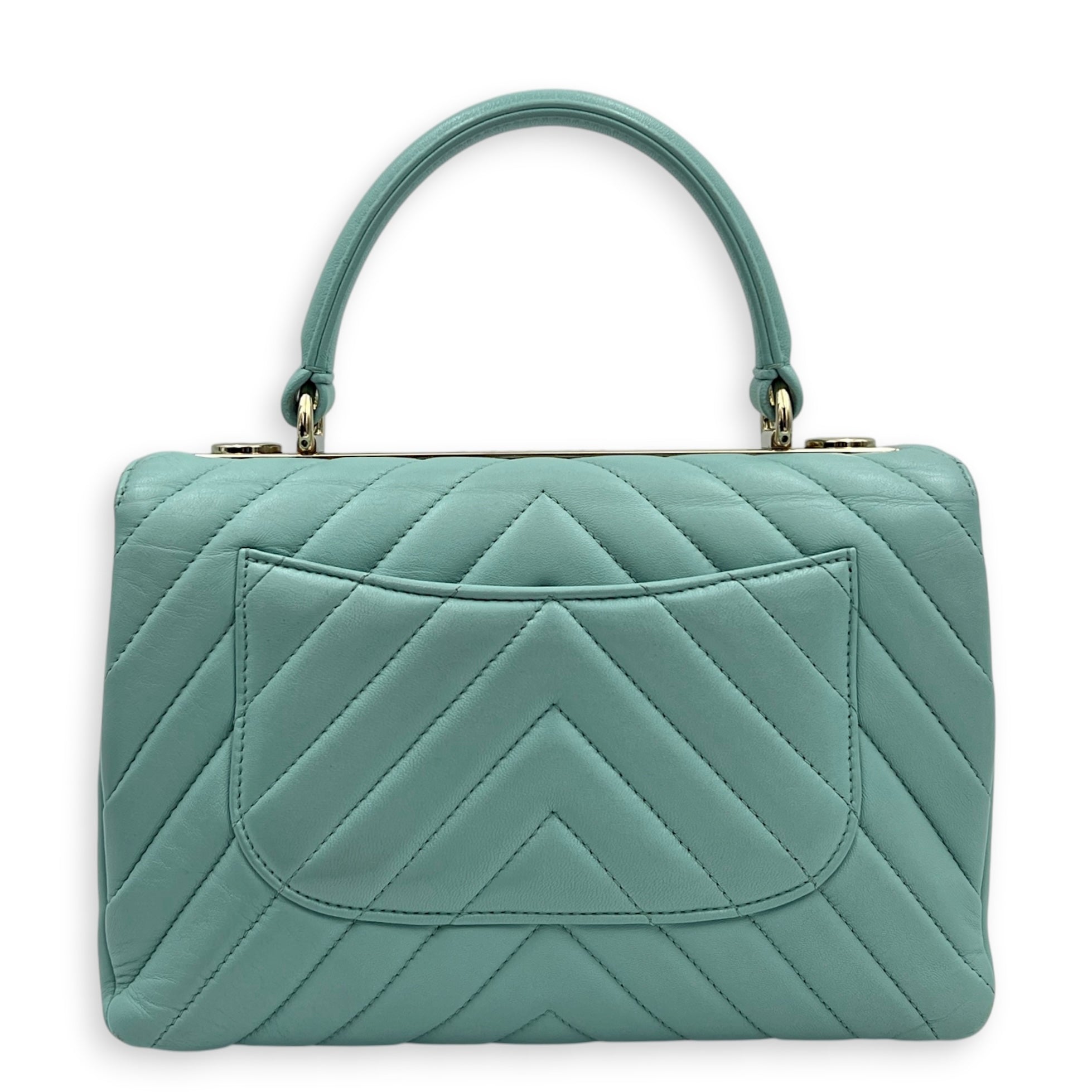 Trendy CC Blue Top Handle Bag in Lambskin, Silver hardware
