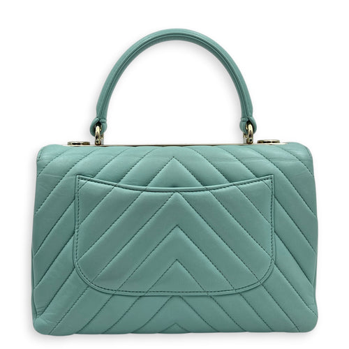 Trendy CC Blue Top Handle Bag in Lambskin, Silver hardware
