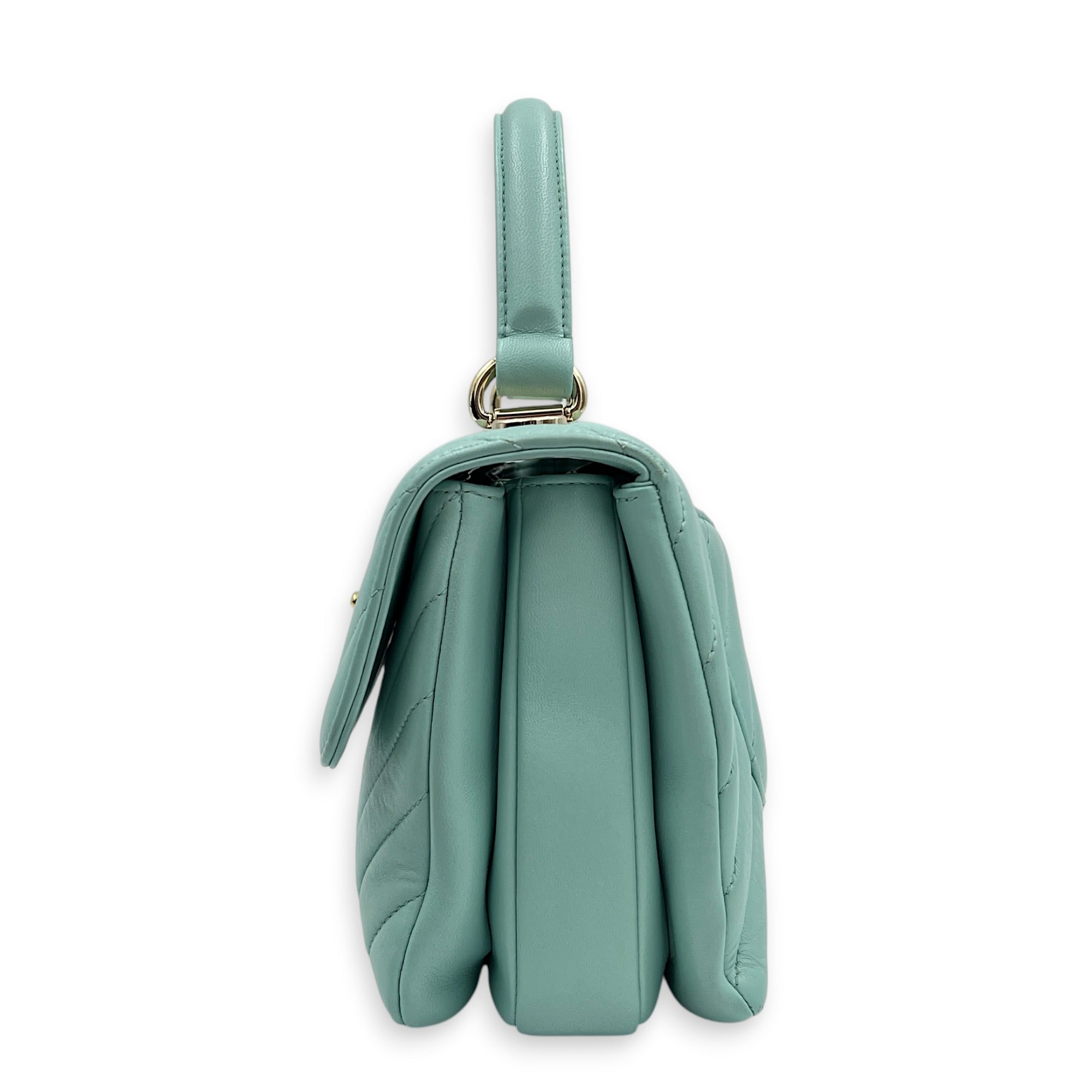 Trendy CC Blue Top Handle Bag in Lambskin, Silver hardware