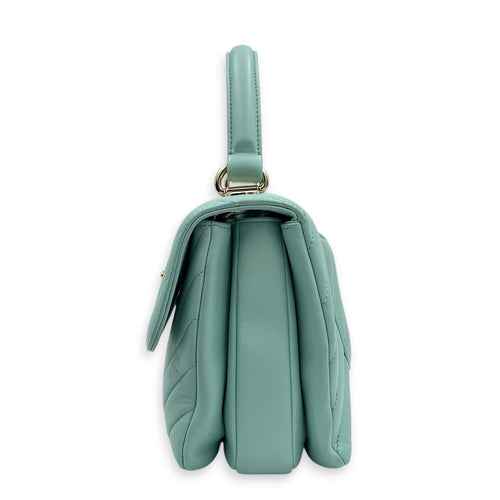 Trendy CC Blue Top Handle Bag in Lambskin, Silver hardware