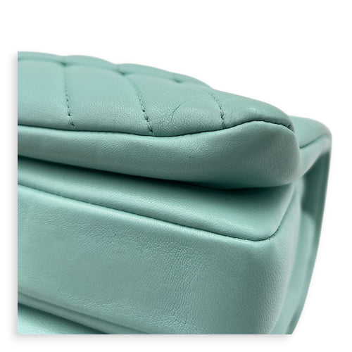 Trendy CC Blue Top Handle Bag in Lambskin, Silver hardware