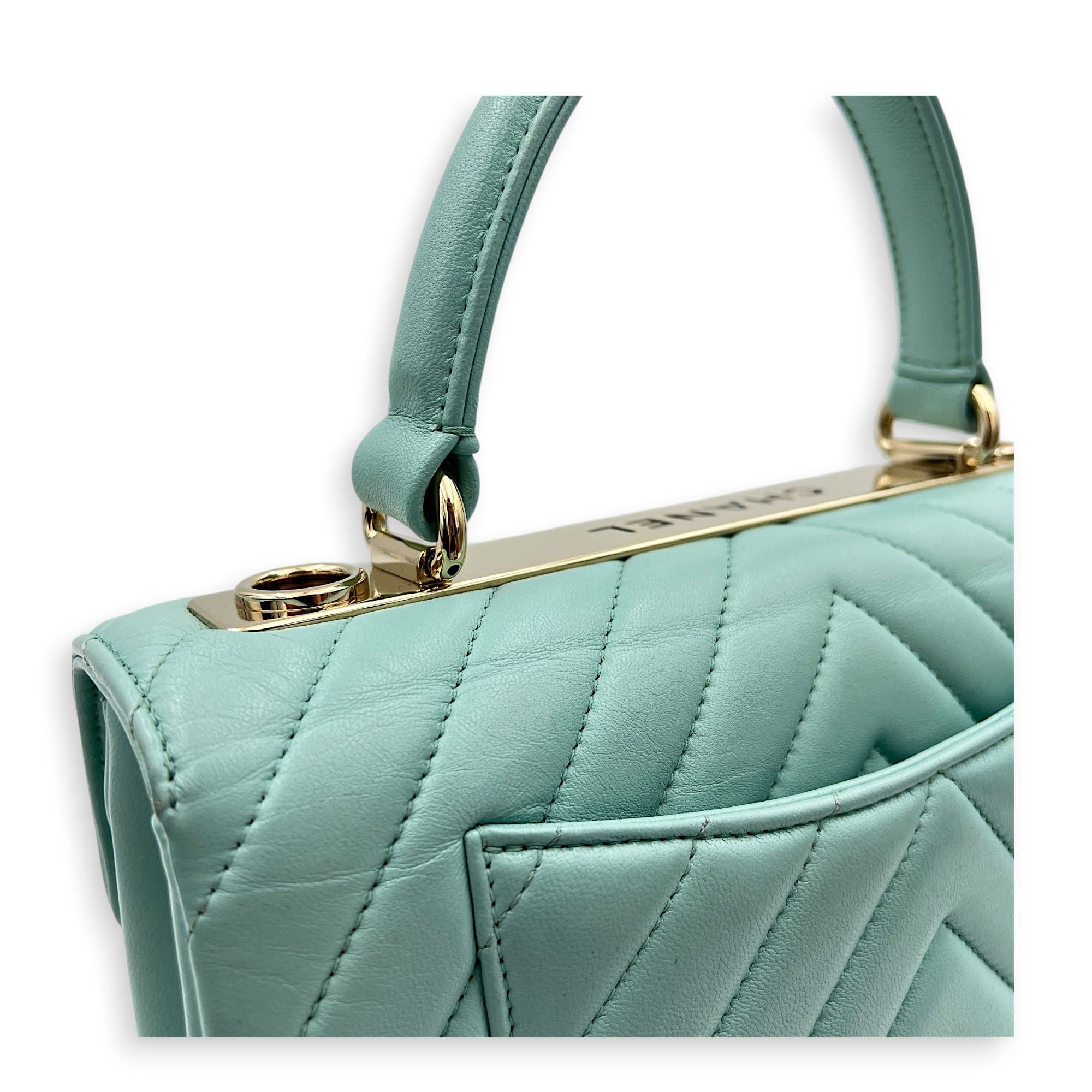Trendy CC Blue Top Handle Bag in Lambskin, Silver hardware
