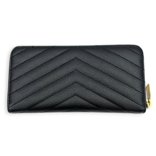 Cassandre Wallet Long Noir in Caviar Leather, Gold hardware