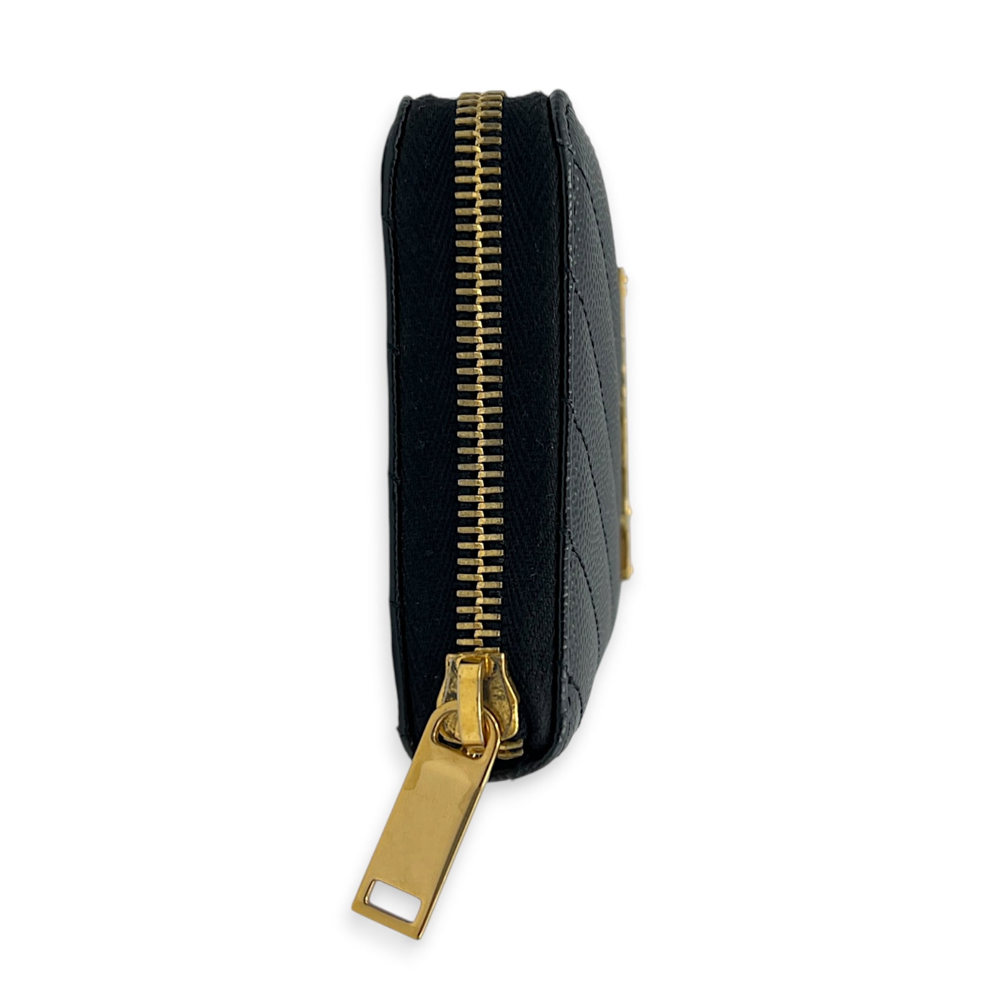 Cassandre Wallet Long Noir in Caviar Leather, Gold hardware
