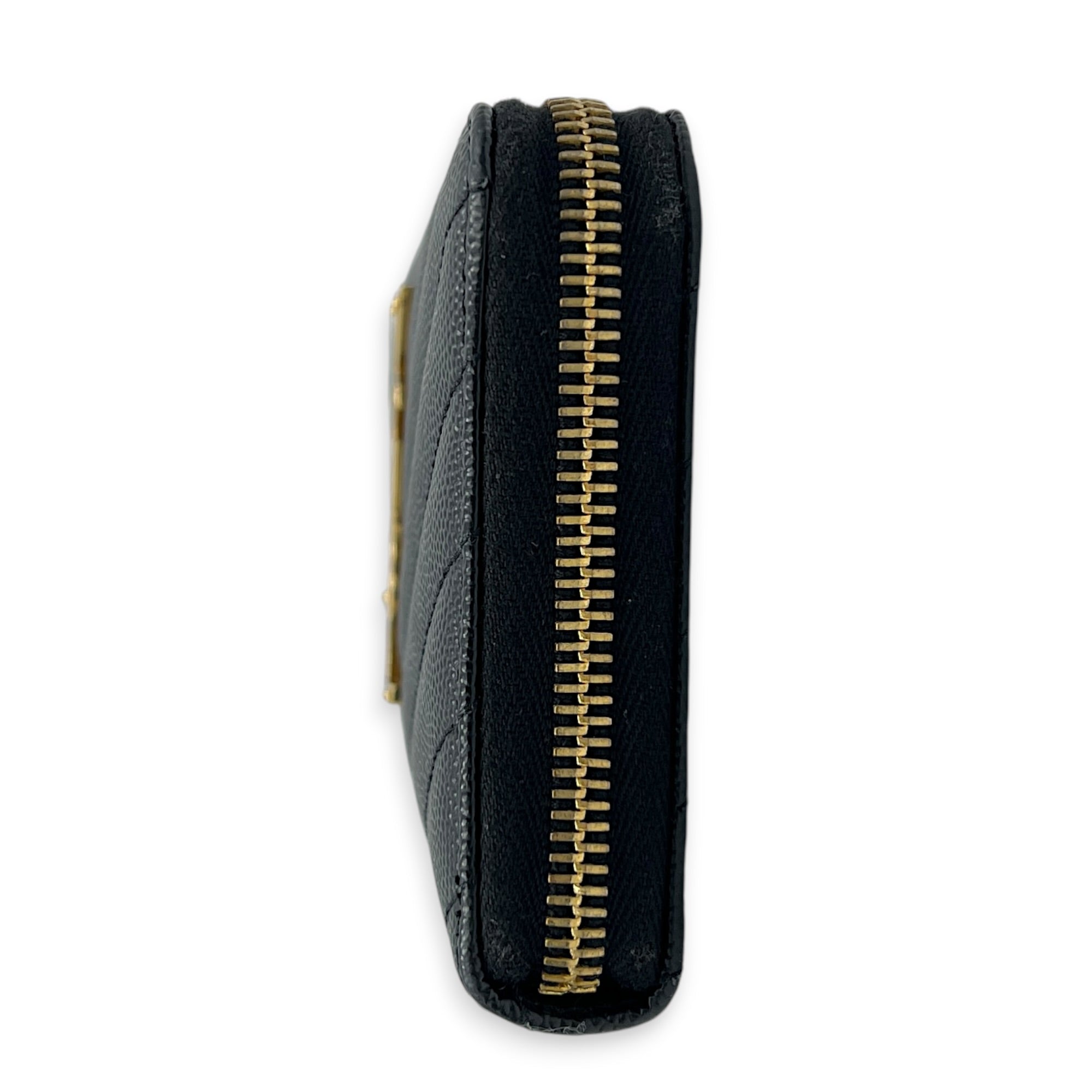 Cassandre Wallet Long Noir in Caviar Leather, Gold hardware