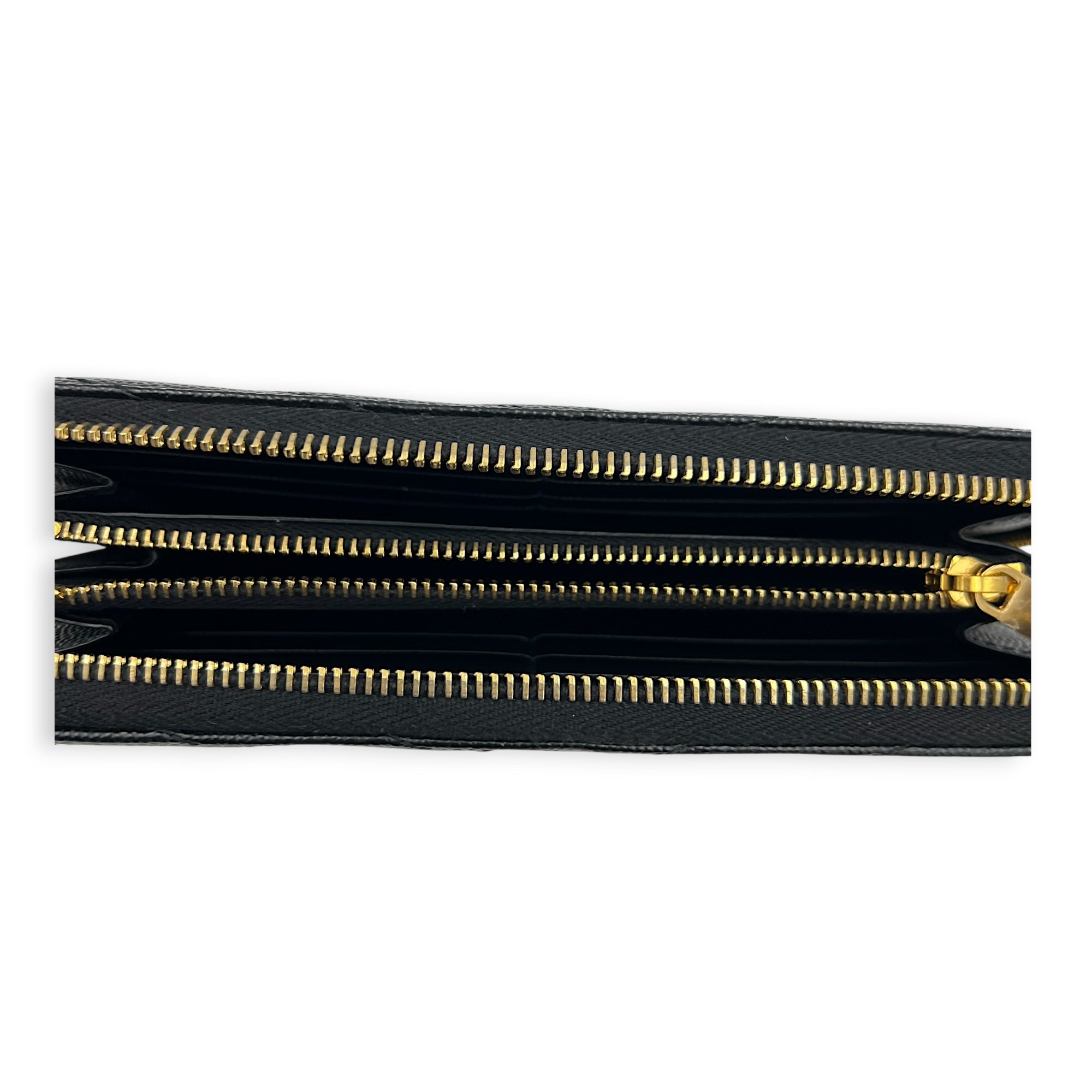 Cassandre Wallet Long Noir in Caviar Leather, Gold hardware