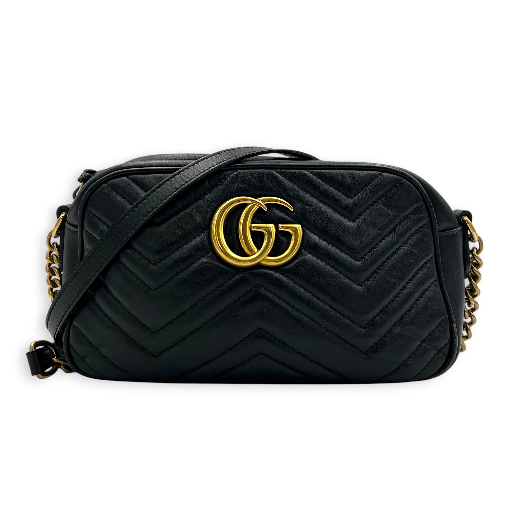GG Marmont Shoulder Bag Small Black in Calfskin, Gold hardware