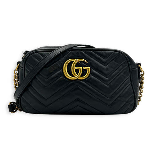 GG Marmont Shoulder Bag Small Black in Calfskin, Gold hardware