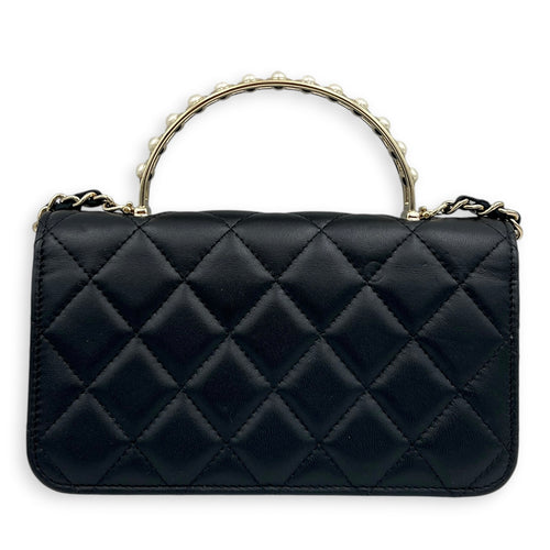 CC Wallet On Chain Black in Lambskin, Gold hardware