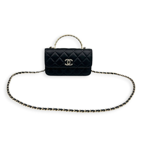 CC Wallet On Chain Black in Lambskin, Gold hardware