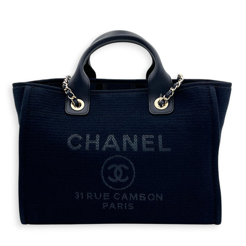 Deauville Small Blue Tote Bag in Canvas, Silver hardware
