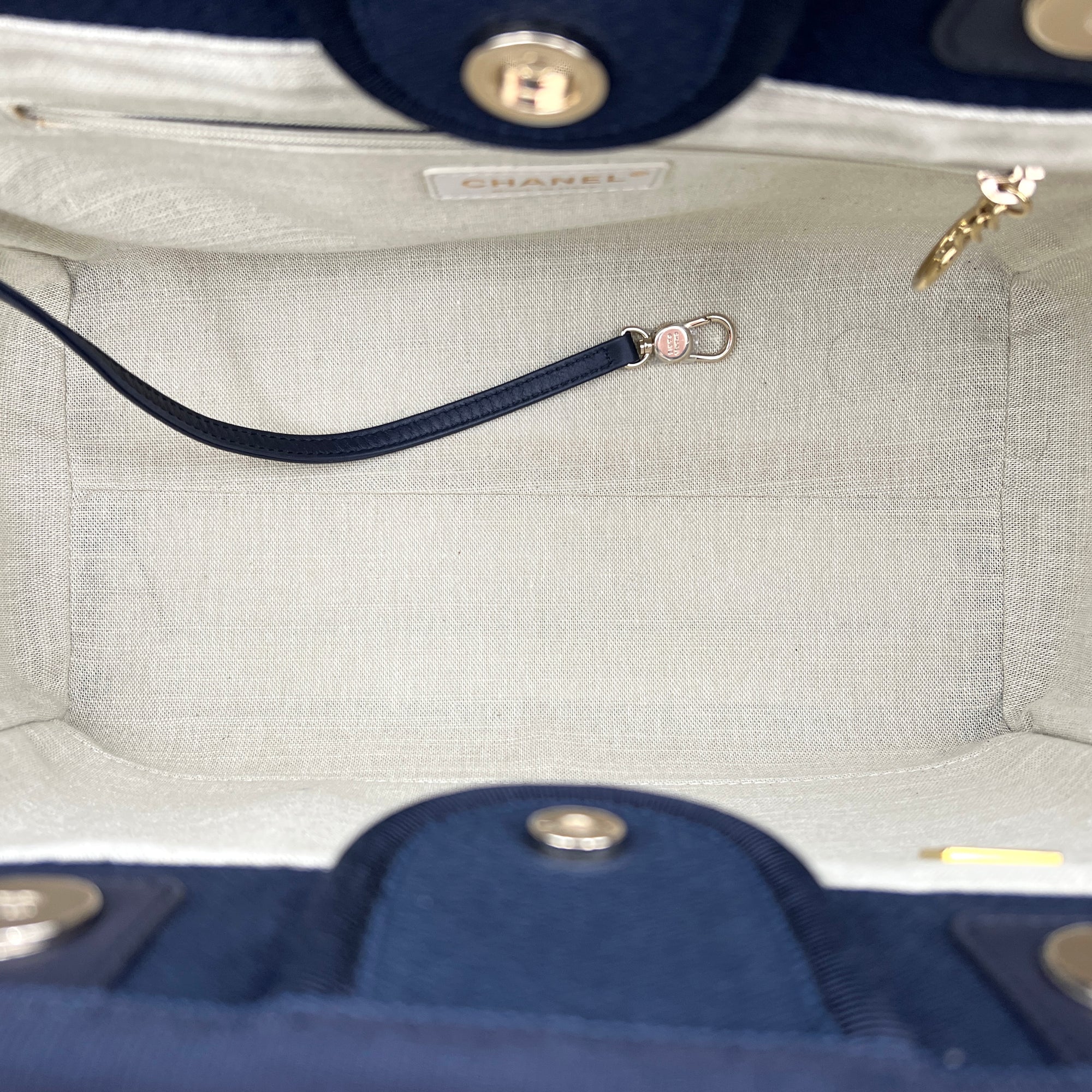 Deauville Small Blue Tote Bag in Canvas, Silver hardware
