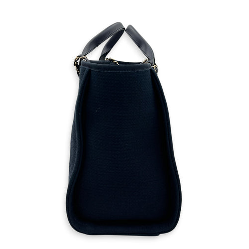 Deauville Small Blue Tote Bag in Canvas, Silver hardware
