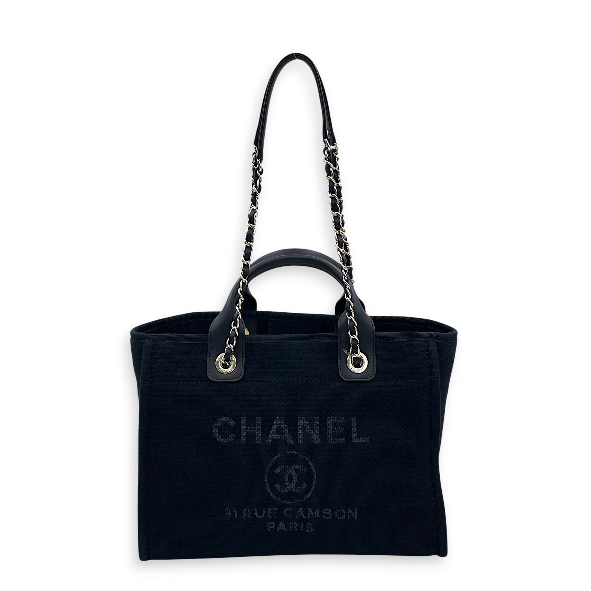 Deauville Small Blue Tote Bag in Canvas, Silver hardware