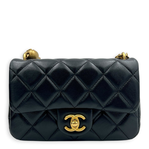 Sweetheart Crush Mini Black Shoulder Bag in Lambskin, Gold hardware