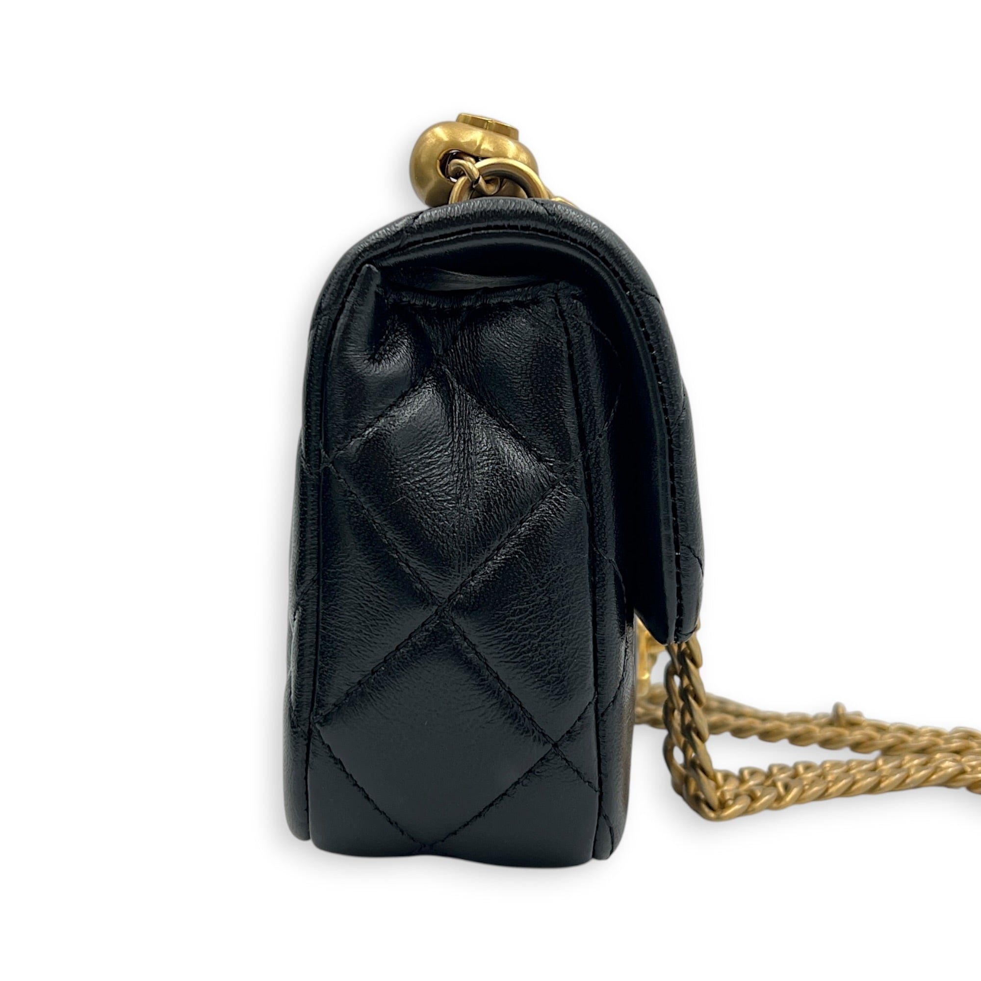 Sweetheart Crush Mini Black Shoulder Bag in Lambskin, Gold hardware