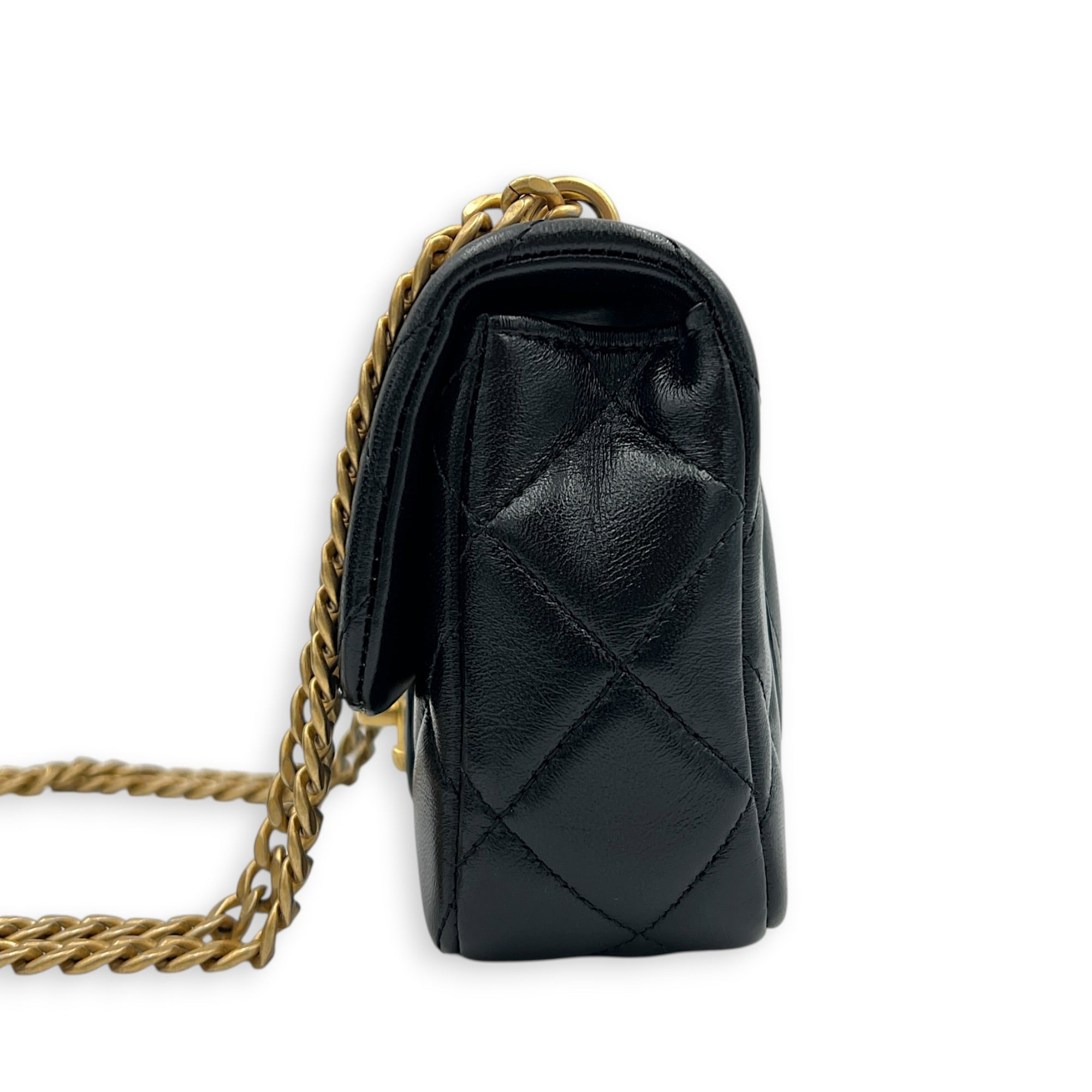 Sweetheart Crush Mini Black Shoulder Bag in Lambskin, Gold hardware