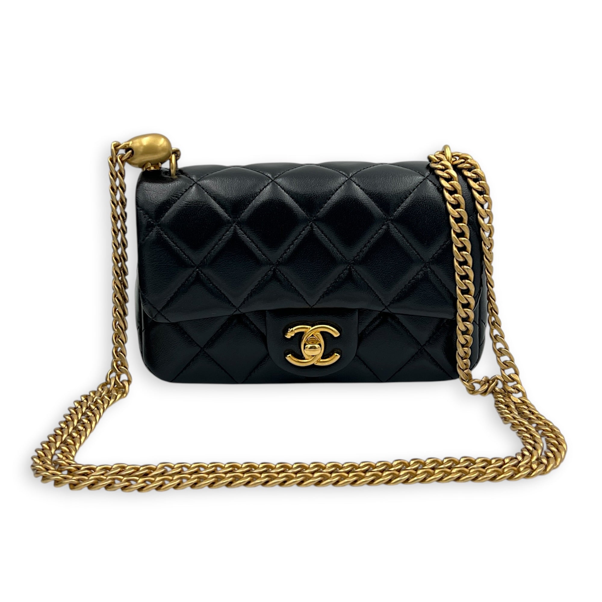 Sweetheart Crush Mini Black Shoulder Bag in Lambskin, Gold hardware