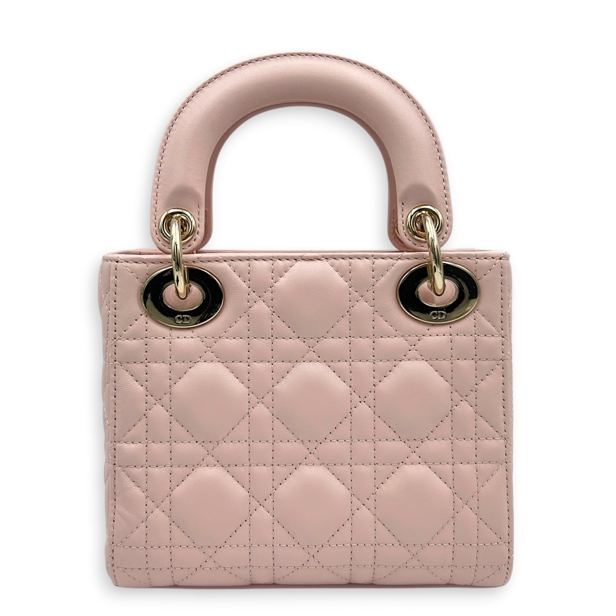 Lady Dior Top Handle Bag Mini Powder Pink in Lambskin, Gold hardware