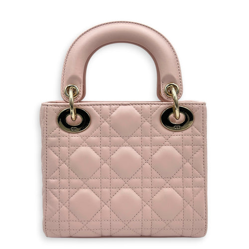 Lady Dior Top Handle Bag Mini Powder Pink in Lambskin, Gold hardware