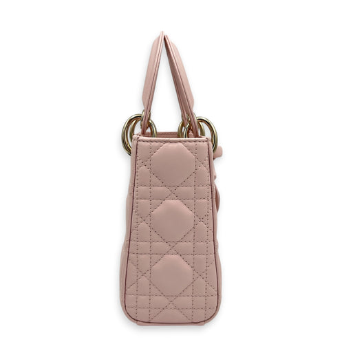 Lady Dior Top Handle Bag Mini Powder Pink in Lambskin, Gold hardware