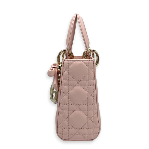 Lady Dior Top Handle Bag Mini Powder Pink in Lambskin, Gold hardware