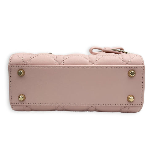 Lady Dior Top Handle Bag Mini Powder Pink in Lambskin, Gold hardware
