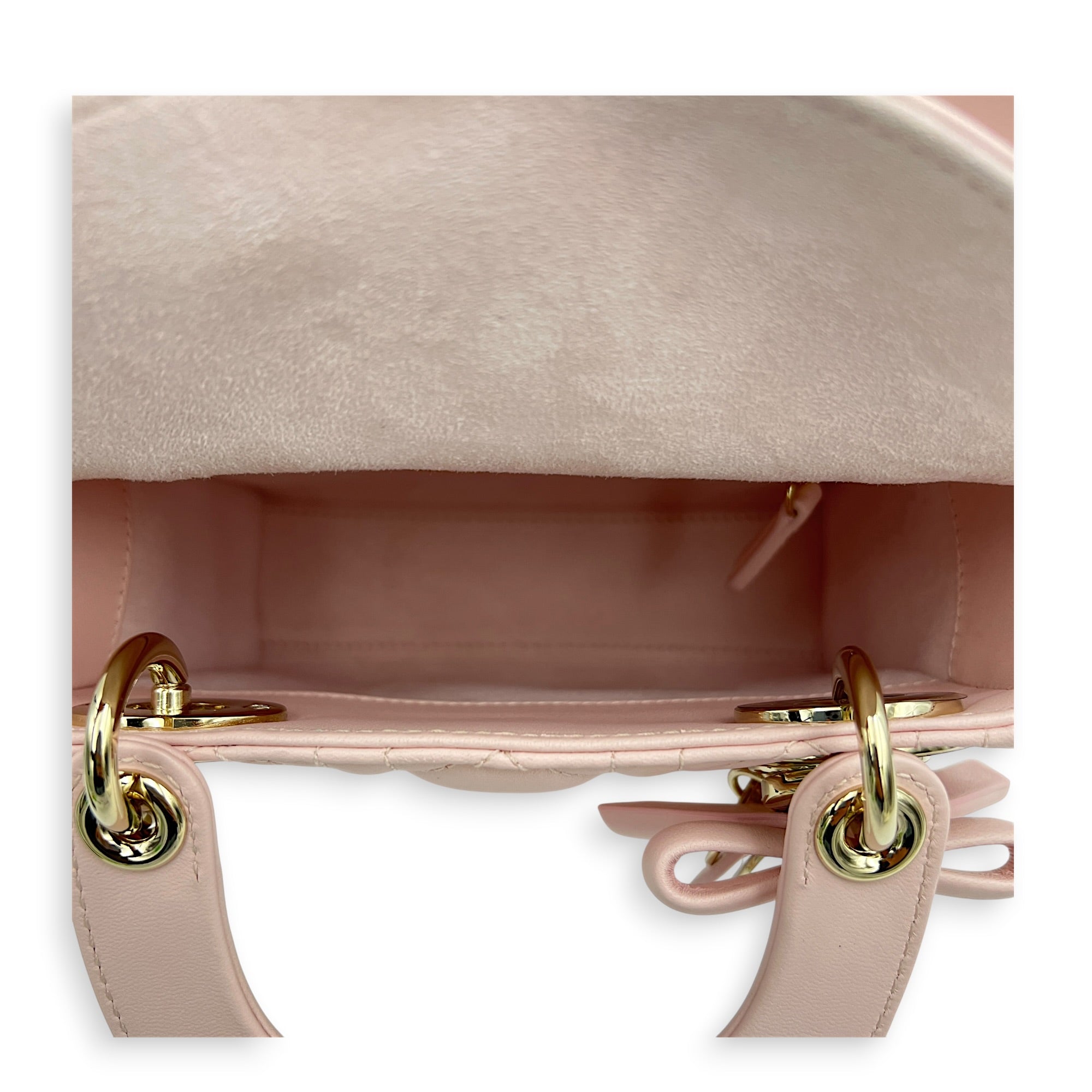 Lady Dior Top Handle Bag Mini Powder Pink in Lambskin, Gold hardware