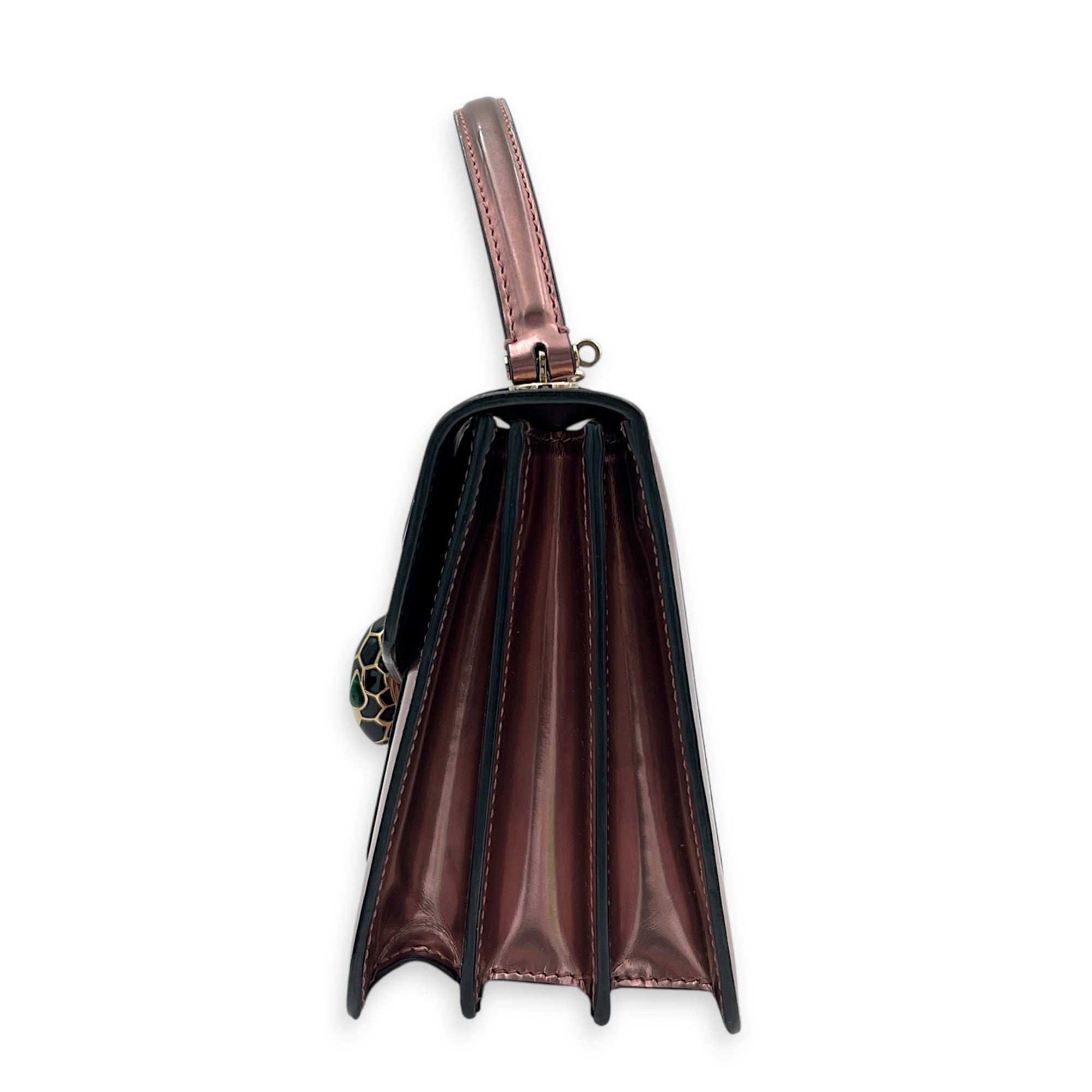 Serpenti Forever Top Handle Bag Metallic Pink in Patent Leather, Gold hardware