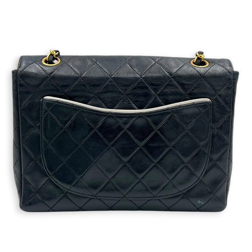 CC Flap White Piping Shoulder Bag Navy in Lambskin, Gold hardware