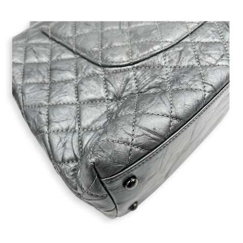 Coco Top Handle Bag Large Metallic Grey in Distressed Leather, Gunmetal hardware