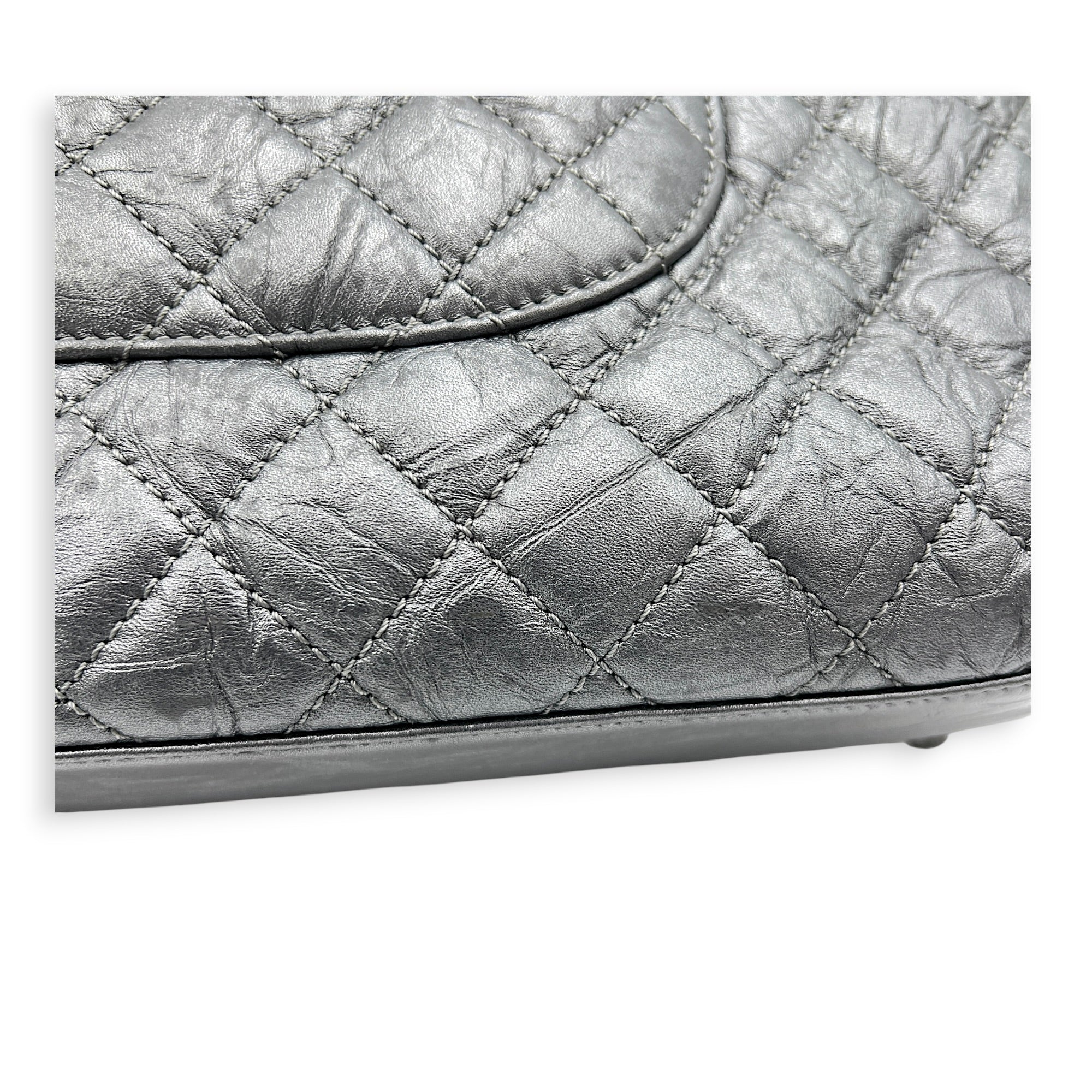 Coco Top Handle Bag Large Metallic Grey in Distressed Leather, Gunmetal hardware