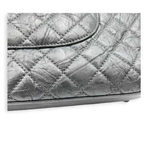 Coco Top Handle Bag Large Metallic Grey in Distressed Leather, Gunmetal hardware