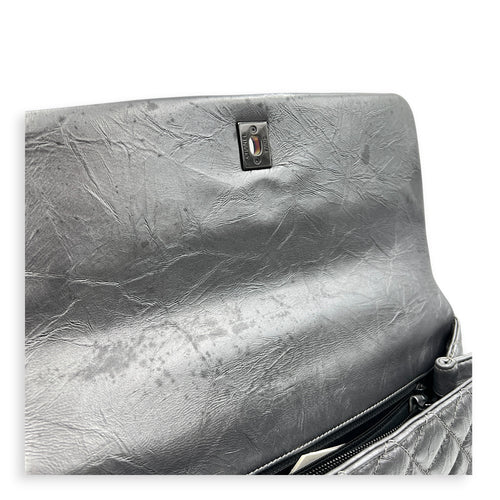 Coco Top Handle Bag Large Metallic Grey in Distressed Leather, Gunmetal hardware