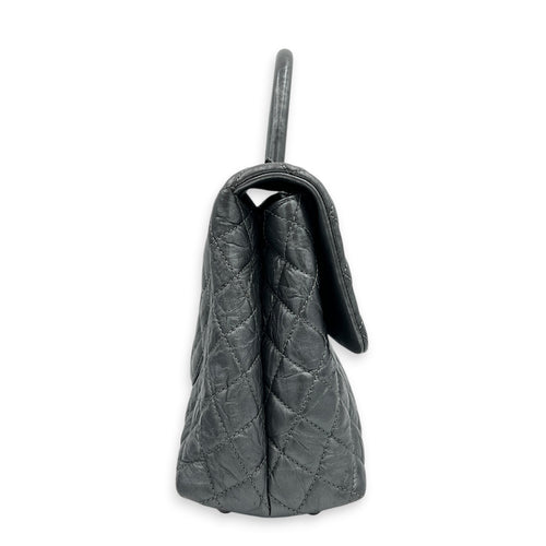 Coco Top Handle Bag Large Metallic Grey in Distressed Leather, Gunmetal hardware