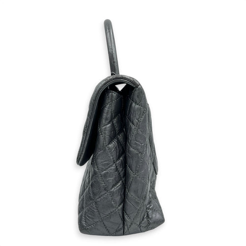Coco Top Handle Bag Large Metallic Grey in Distressed Leather, Gunmetal hardware