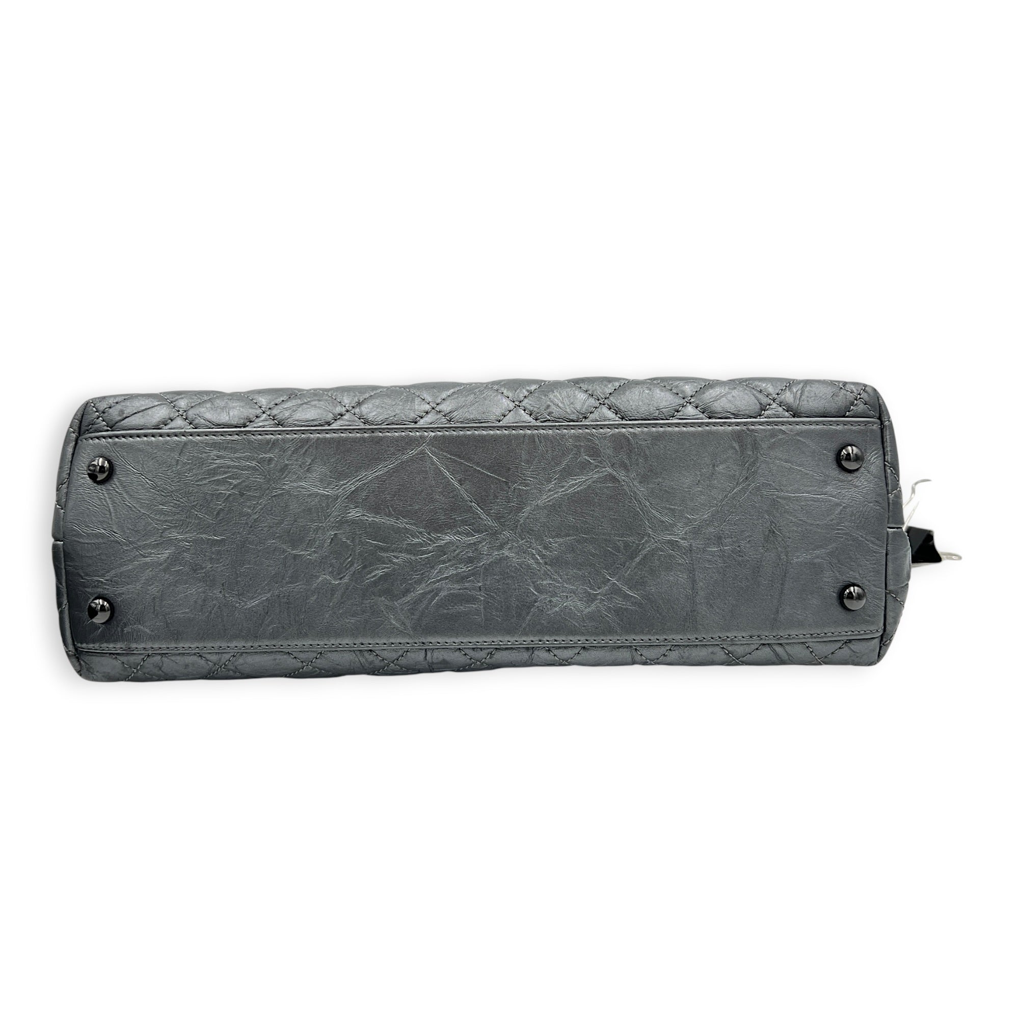 Coco Top Handle Bag Large Metallic Grey in Distressed Leather, Gunmetal hardware