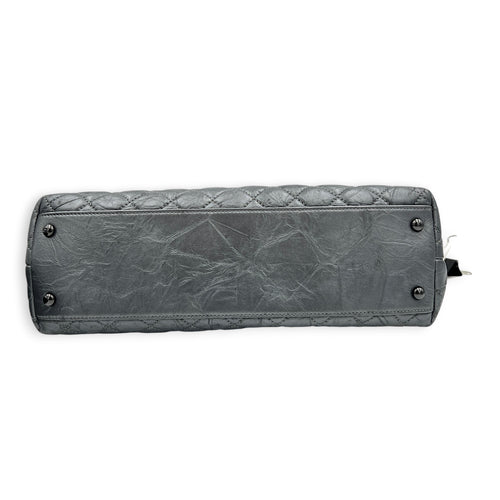 Coco Top Handle Bag Large Metallic Grey in Distressed Leather, Gunmetal hardware