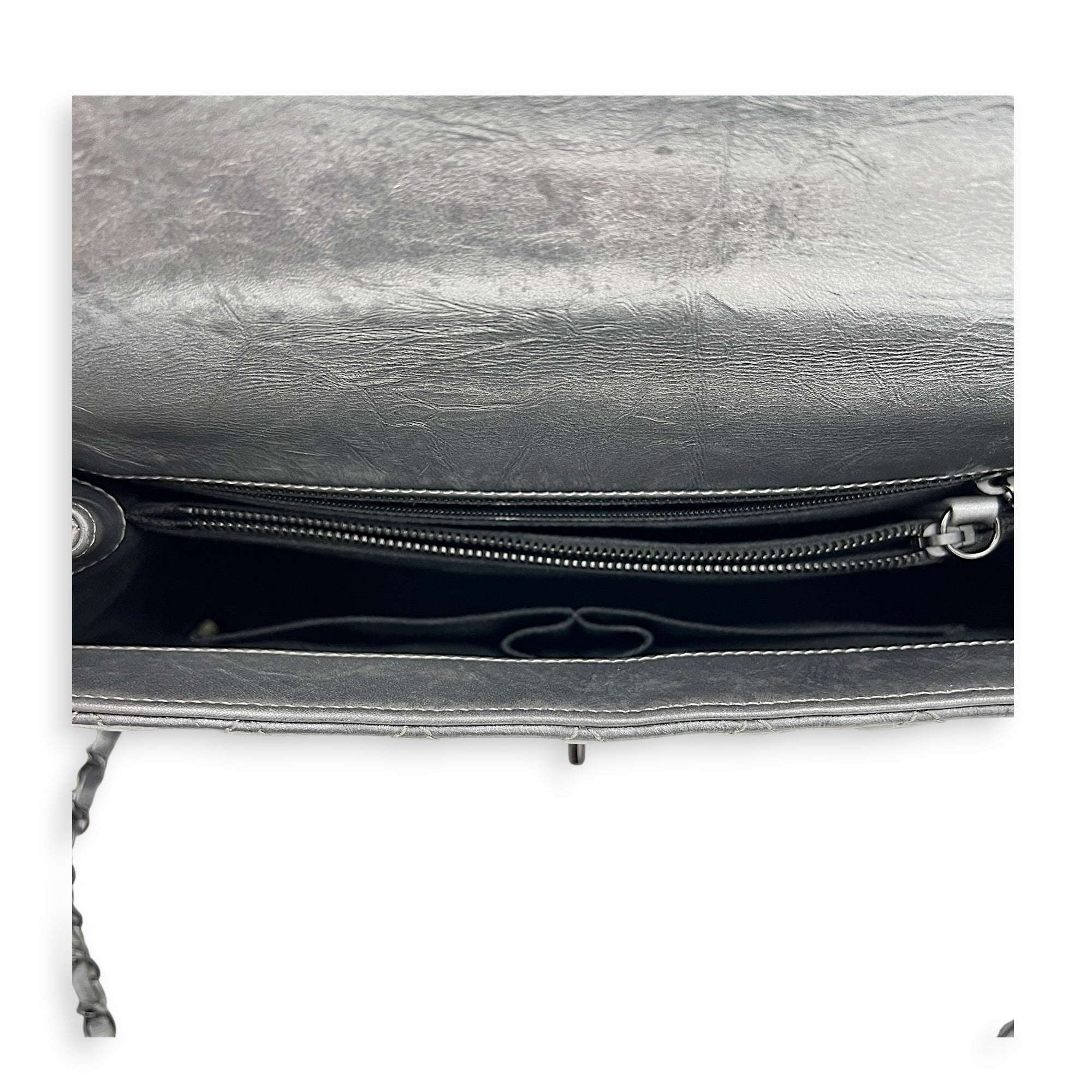 Coco Top Handle Bag Large Metallic Grey in Distressed Leather, Gunmetal hardware