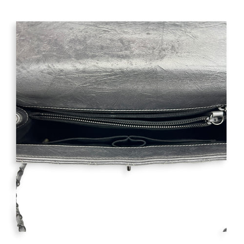 Coco Top Handle Bag Large Metallic Grey in Distressed Leather, Gunmetal hardware