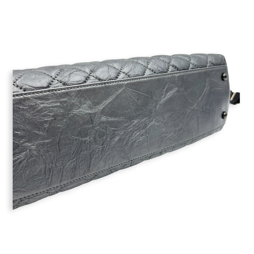 Coco Top Handle Bag Large Metallic Grey in Distressed Leather, Gunmetal hardware