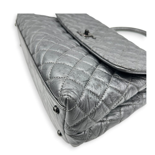 Coco Top Handle Bag Large Metallic Grey in Distressed Leather, Gunmetal hardware