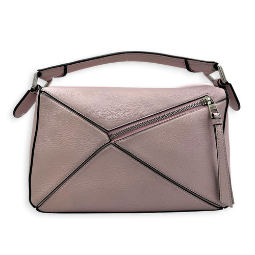 Puzzle Shoulder Bag Small Iridescent Pink in Calfskin, Silver hardware
