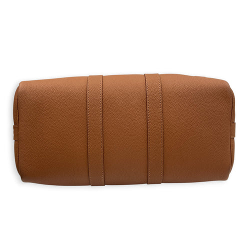 Keepall Top Handle Bag 35 Brown in Taurillon Leather, Silver hardware