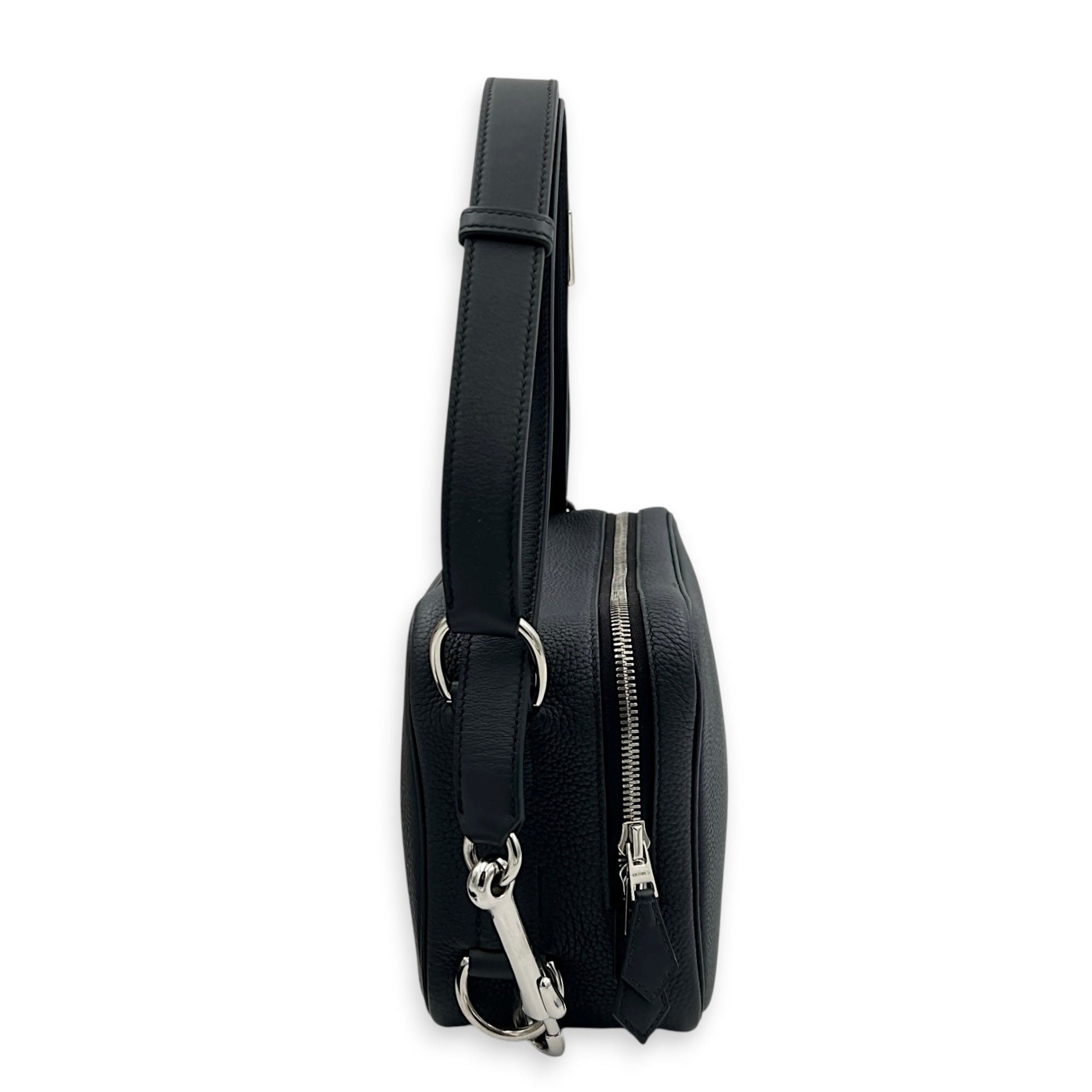 On Body Mousqueton Noir Crossbody Bag in Togo, Palladium hardware