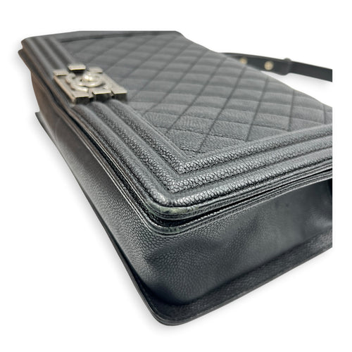 Boy Shoulder Bag Medium Black in Caviar Leather, Ruthenium hardware